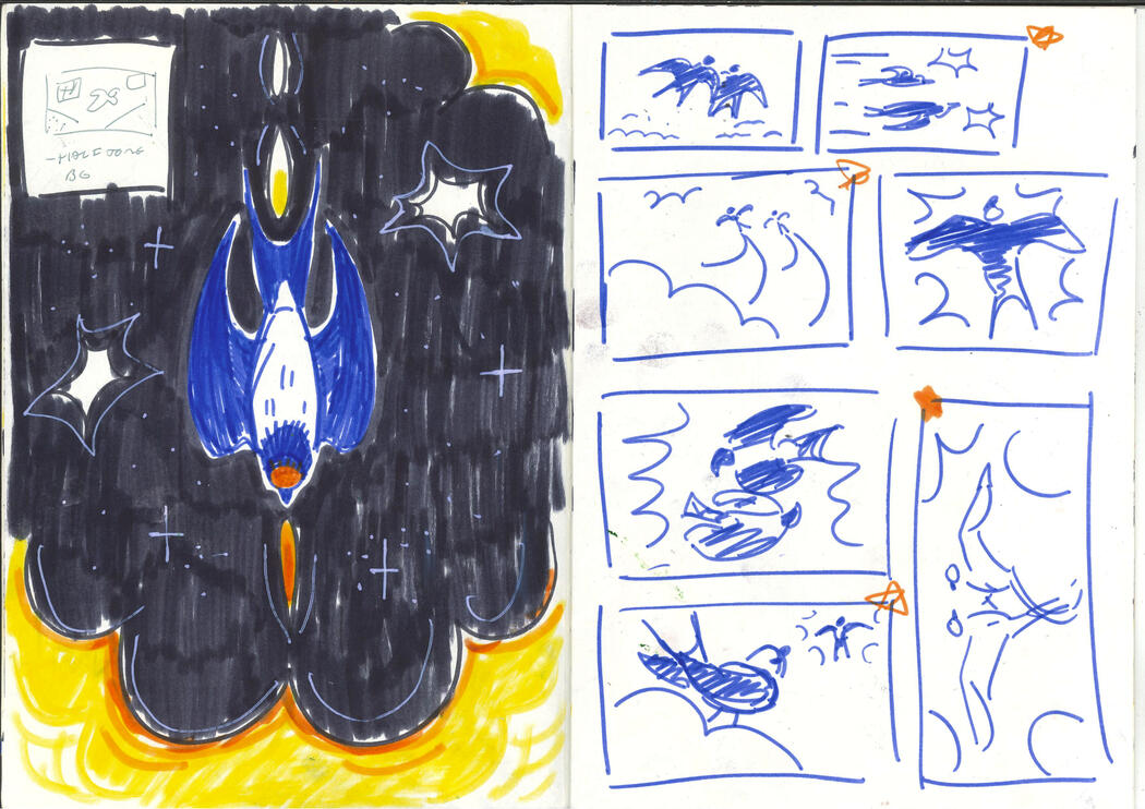 Concept Art: Diving swallow + thumbnails